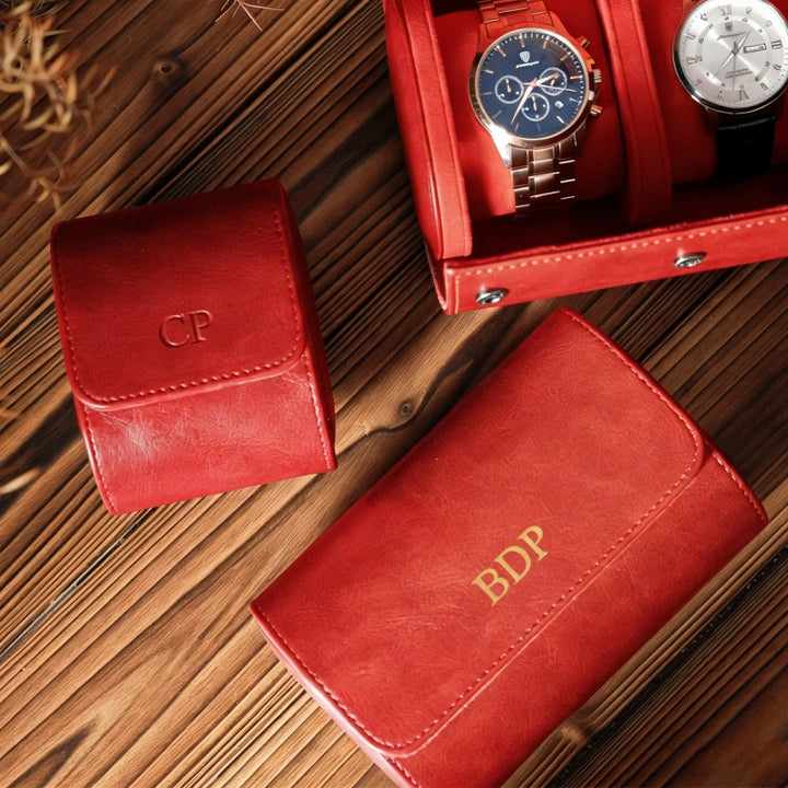 Personalized Leather Watch Case for Him – Custom Vegan Leather Travel Watch Box, Engraved Watch Roll for Men, Groomsmen & Father’s Gift