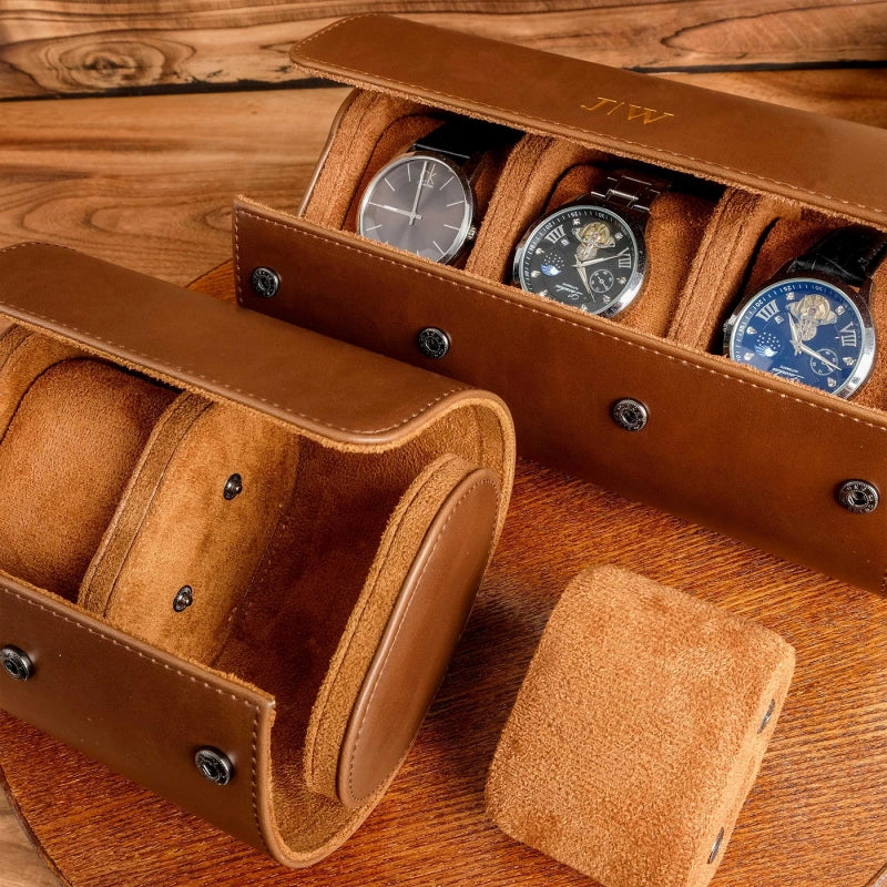 Personalized Leather Watch Case for Him – Custom Vegan Leather Travel Watch Box, Engraved Watch Roll for Men, Groomsmen & Father’s Gift