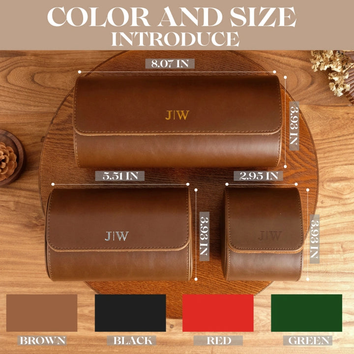 Personalized Leather Watch Case for Him – Custom Vegan Leather Travel Watch Box, Engraved Watch Roll for Men, Groomsmen & Father’s Gift