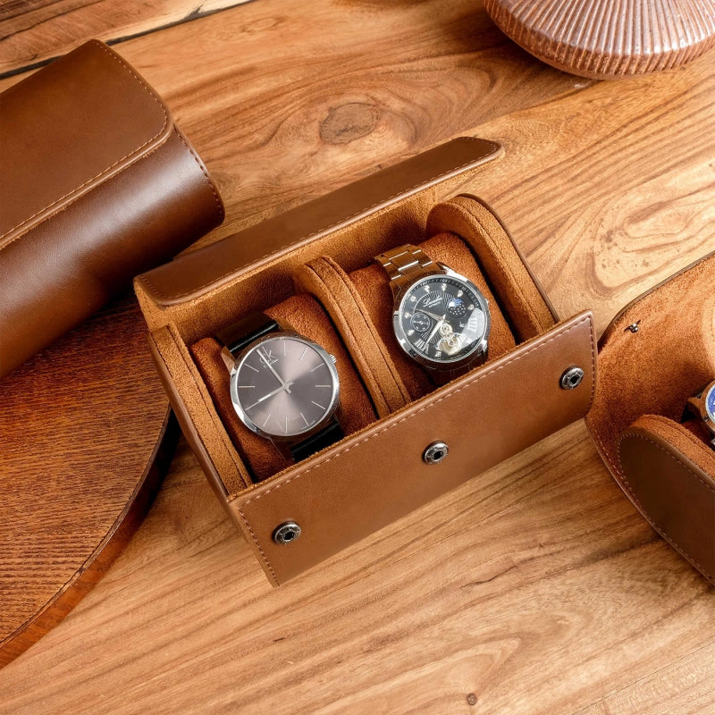 Personalized Leather Watch Case for Him – Custom Vegan Leather Travel Watch Box, Engraved Watch Roll for Men, Groomsmen & Father’s Gift