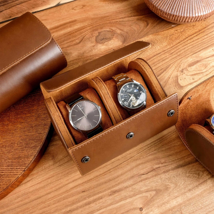 Personalized Leather Watch Case for Him – Custom Vegan Leather Travel Watch Box, Engraved Watch Roll for Men, Groomsmen & Father’s Gift