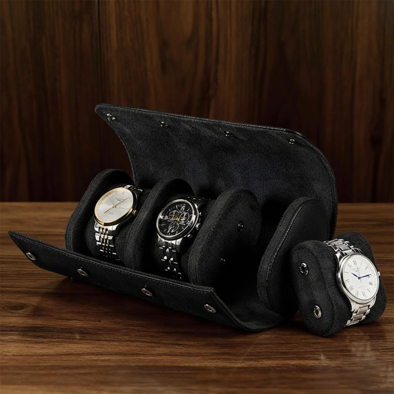 Personalized Leather Watch Case for Him – Custom Vegan Leather Travel Watch Box, Engraved Watch Roll for Men, Groomsmen & Father’s Gift