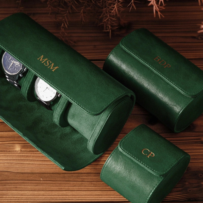 Personalized Leather Watch Case for Him – Custom Vegan Leather Travel Watch Box, Engraved Watch Roll for Men, Groomsmen & Father’s Gift