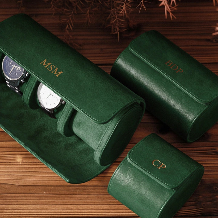 Personalized Leather Watch Case for Him – Custom Vegan Leather Travel Watch Box, Engraved Watch Roll for Men, Groomsmen & Father’s Gift