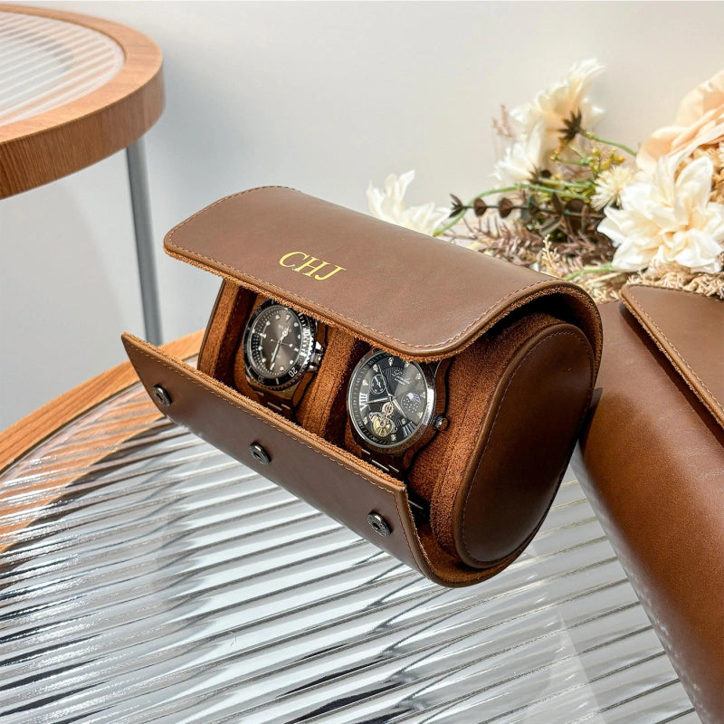 Personalized Leather Watch Case for Him – Custom Vegan Leather Travel Watch Box, Engraved Watch Roll for Men, Groomsmen & Father’s Gift