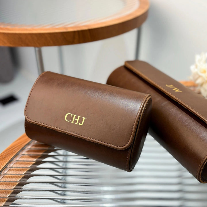 Personalized Leather Watch Case for Him – Custom Vegan Leather Travel Watch Box, Engraved Watch Roll for Men, Groomsmen & Father’s Gift