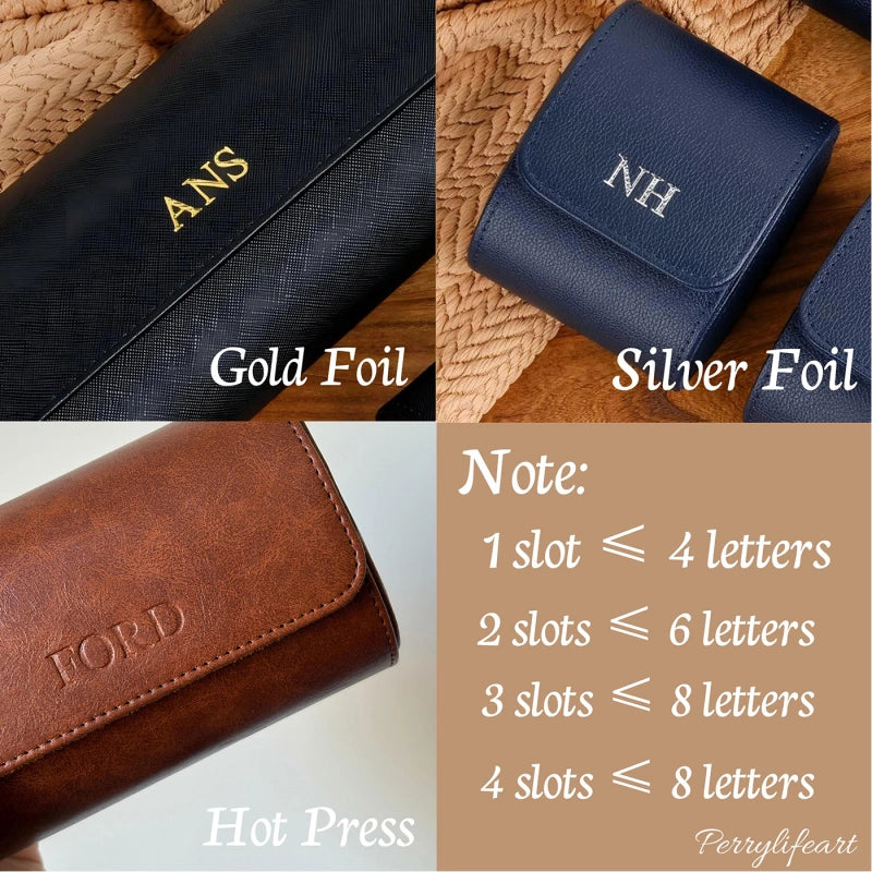Personalized Leather Watch Case for Him – Custom Vegan Leather Travel Watch Box, Engraved Watch Roll for Men, Groomsmen & Father’s Gift