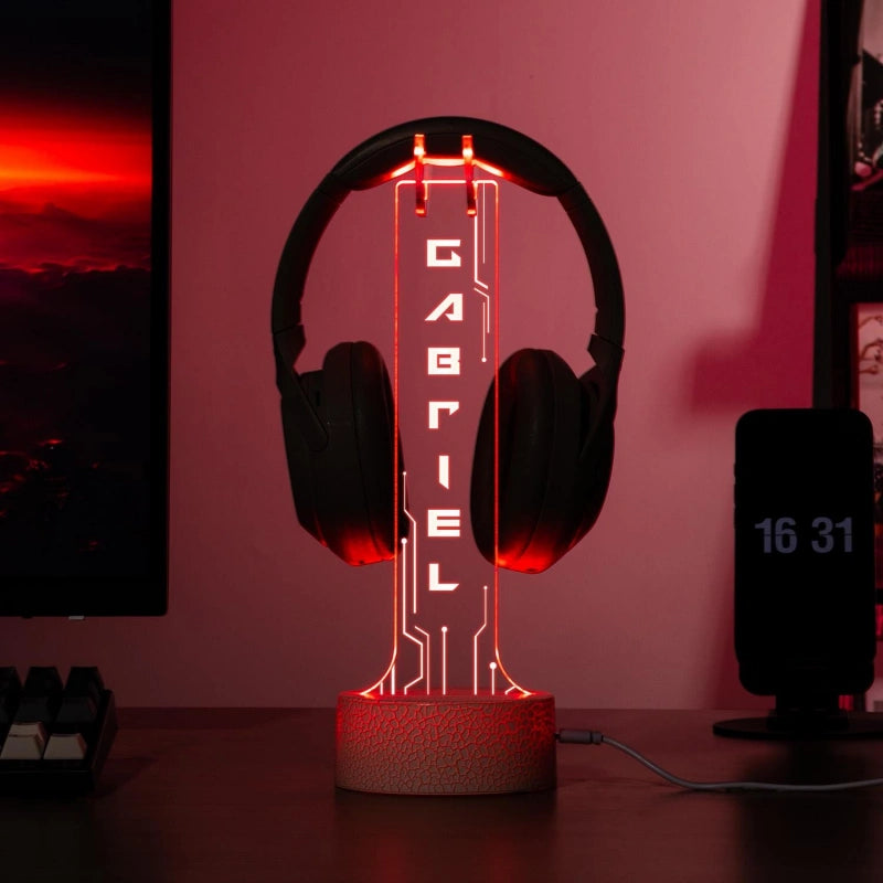 Personalized LED Headphone Stand – Custom RGB Gamer Desk Organizer & Headset Display