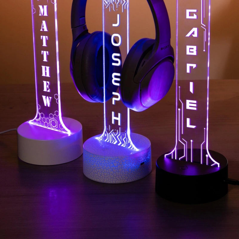 Personalized LED Headphone Stand – Custom RGB Gamer Desk Organizer & Headset Display