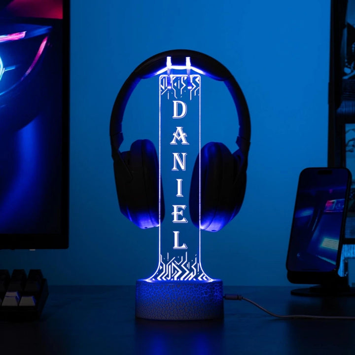 Personalized LED Headphone Stand – Custom RGB Gamer Desk Organizer & Headset Display