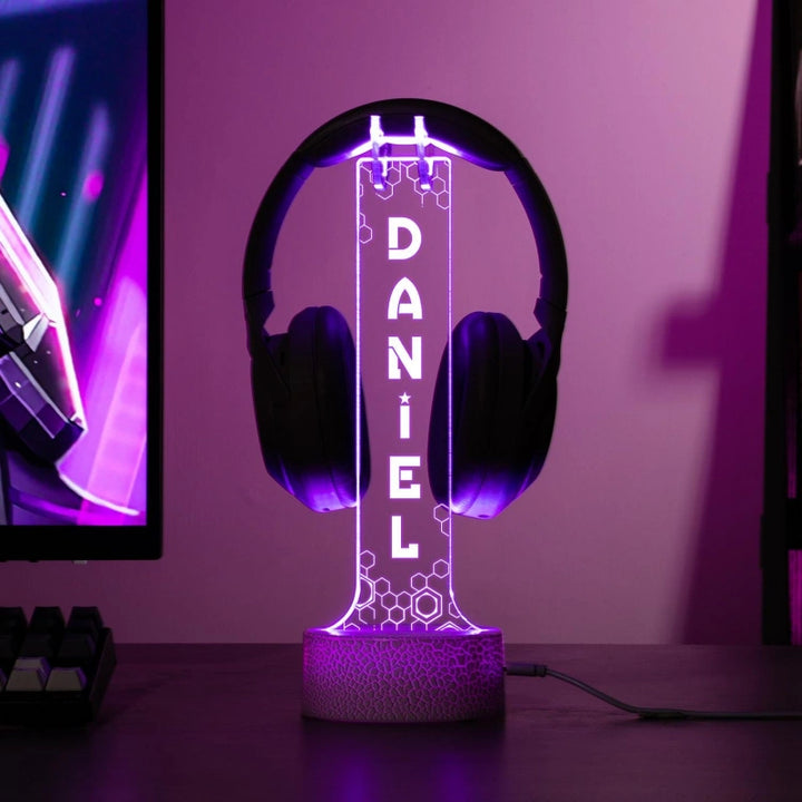 Personalized LED Headphone Stand – Custom RGB Gamer Desk Organizer & Headset Display