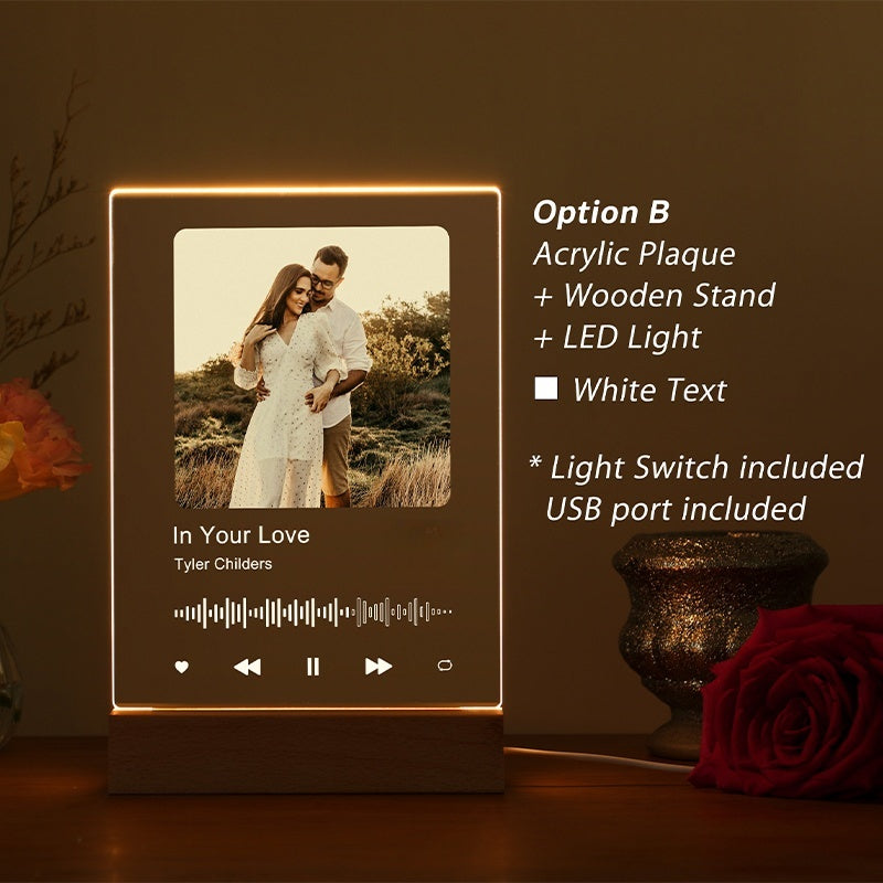 Personalized LED Song Plaque with Stand – Custom Photo Music Acrylic Night Light Gift for Couples, Anniversary & Valentine’s Day