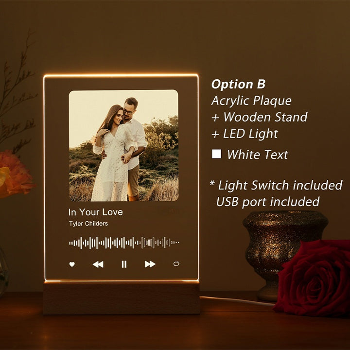 Personalized LED Song Plaque with Stand – Custom Photo Music Acrylic Night Light Gift for Couples, Anniversary & Valentine’s Day