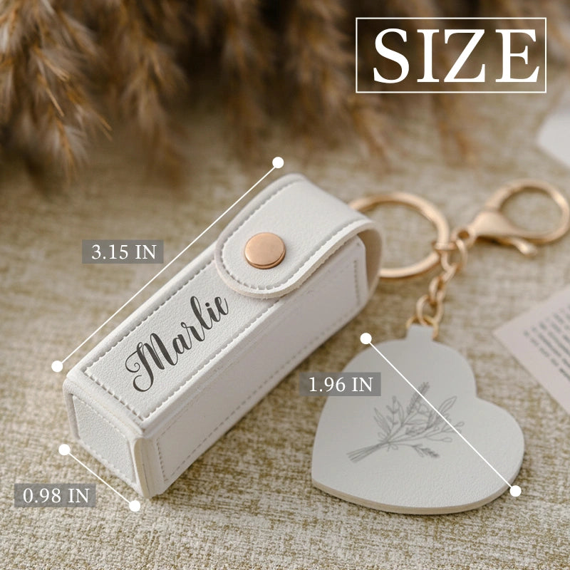 Personalized Lipstick Bag Keychain with Mirror – Custom Name PU Leather Lipstick Case, Valentine’s Day & Bridesmaid Gift