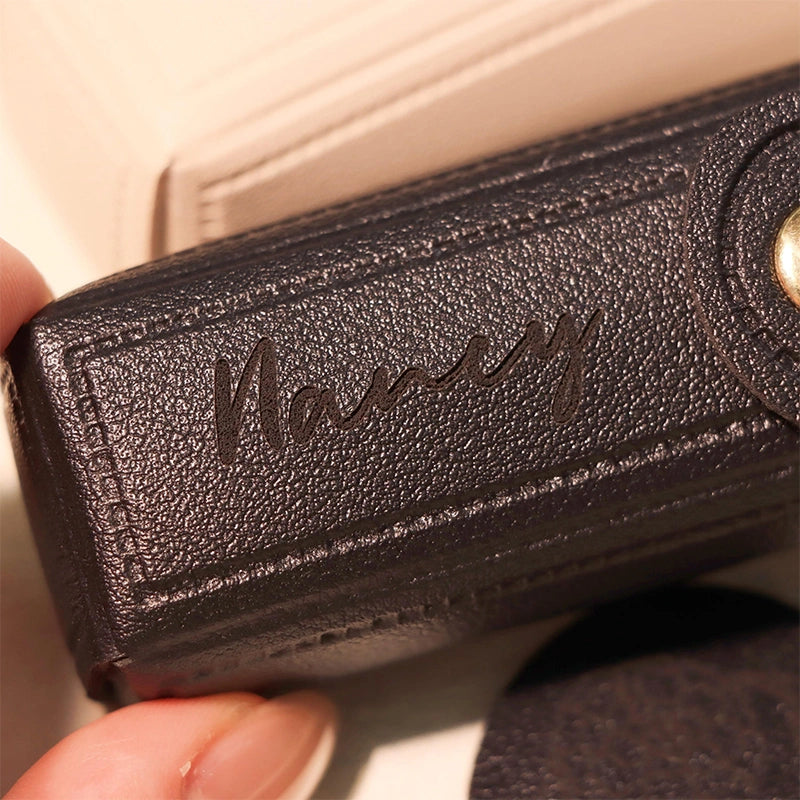 Personalized Lipstick Bag Keychain with Mirror – Custom Name PU Leather Lipstick Case, Valentine’s Day & Bridesmaid Gift