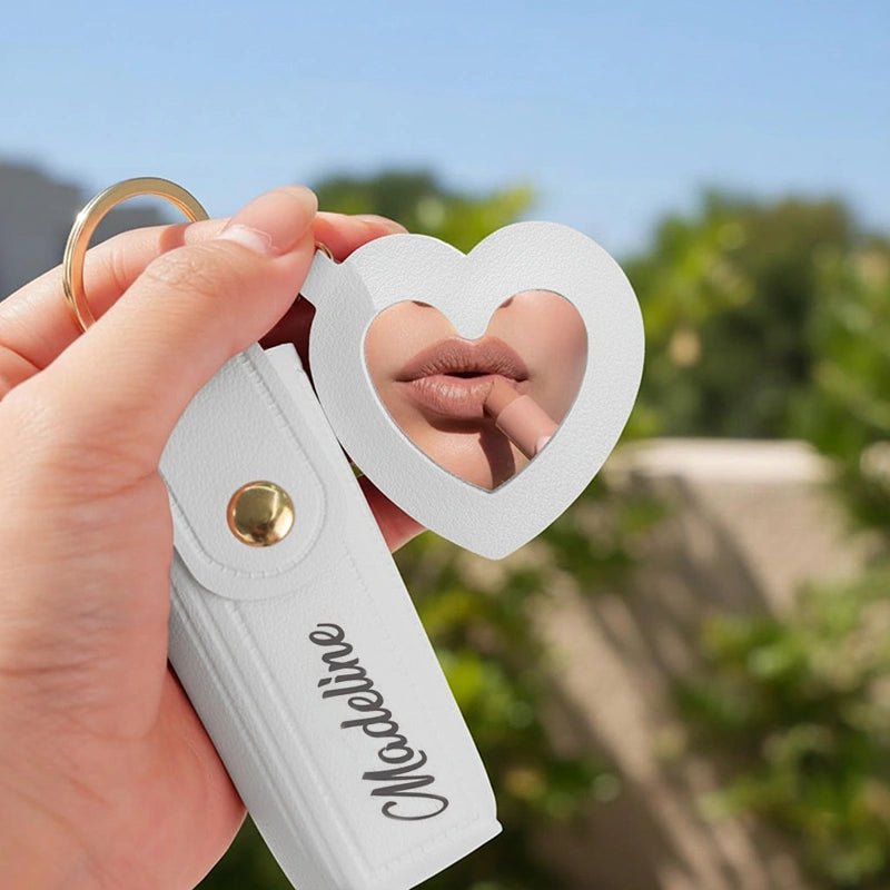 Personalized Lipstick Bag Keychain with Mirror – Custom Name PU Leather Lipstick Case, Valentine’s Day & Bridesmaid Gift