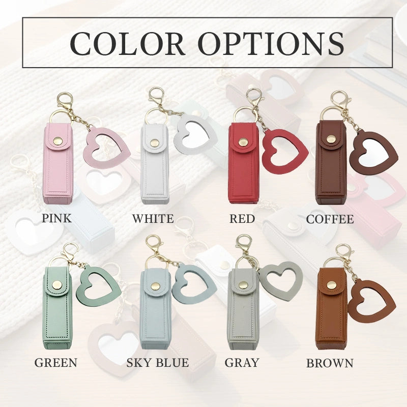 Personalized Lipstick Bag Keychain with Mirror – Custom Name PU Leather Lipstick Case, Valentine’s Day & Bridesmaid Gift