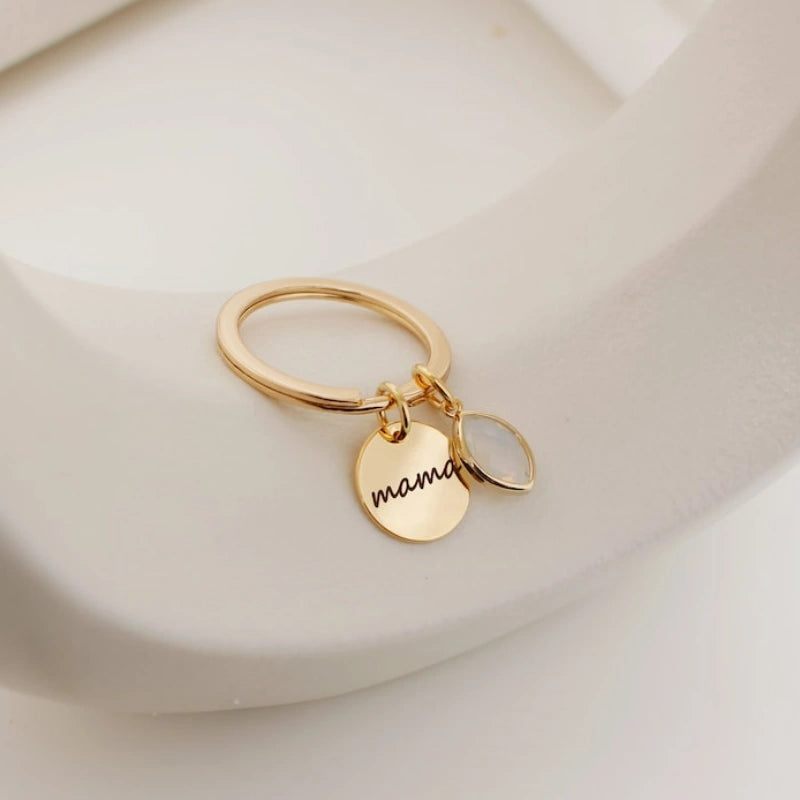 Personalized Mama Birthstone Keychain with Leaf Initial – Custom Name Keychain for Mom | Mother’s Day Gift