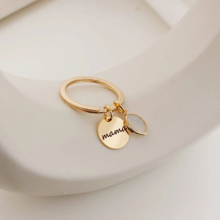 Personalized Mama Birthstone Keychain with Leaf Initial – Custom Name Keychain for Mom | Mother’s Day Gift