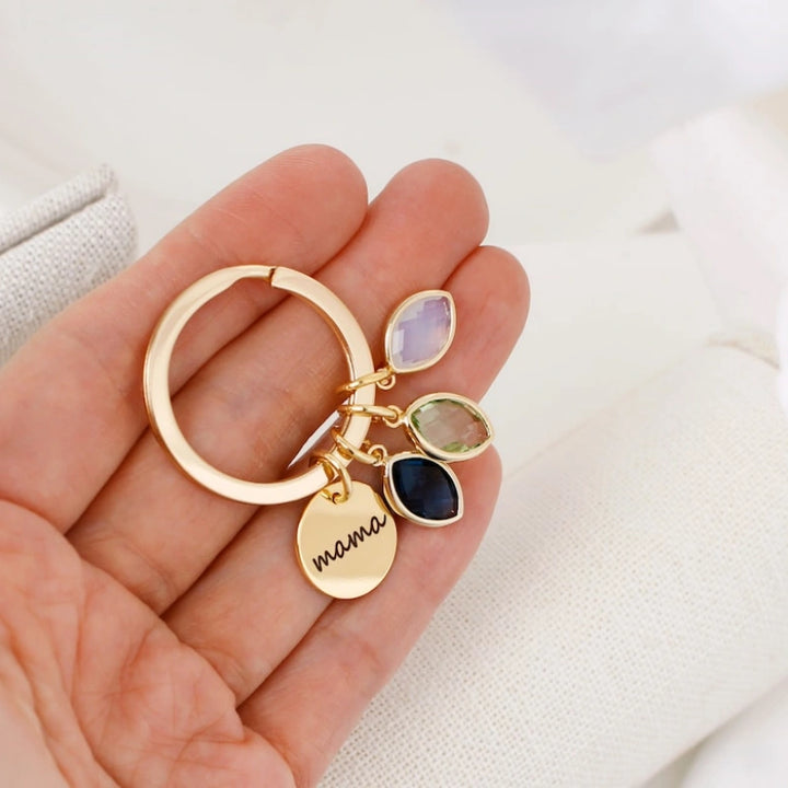 Personalized Mama Birthstone Keychain with Leaf Initial – Custom Name Keychain for Mom | Mother’s Day Gift