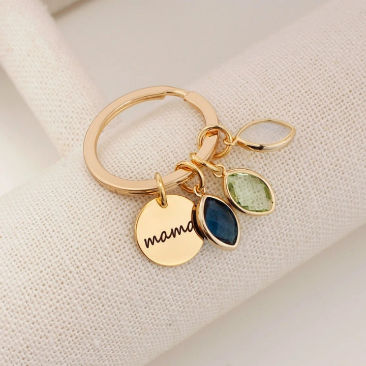 Personalized Mama Birthstone Keychain with Leaf Initial – Custom Name Keychain for Mom | Mother’s Day Gift