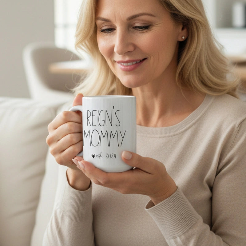 Personalized “Mama Est.” Coffee Mug – Custom Year Mug for New Mom