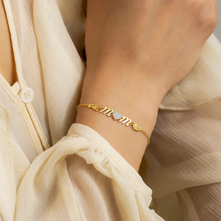 Pulseira personalizada para mãe com nome da família nos pés, presente para o dia das mães