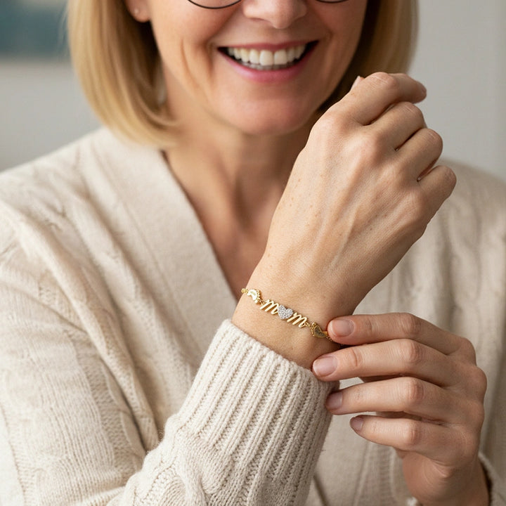 Pulseira personalizada para mãe com nome da família nos pés, presente para o dia das mães