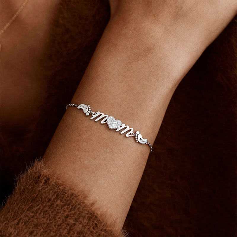 Pulseira personalizada para mãe com nome da família nos pés, presente para o dia das mães