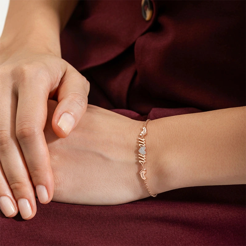Pulseira personalizada para mãe com nome da família nos pés, presente para o dia das mães
