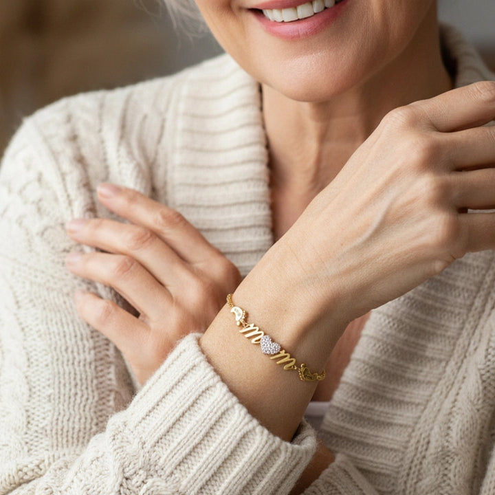 Pulseira personalizada para mãe com nome da família nos pés, presente para o dia das mães