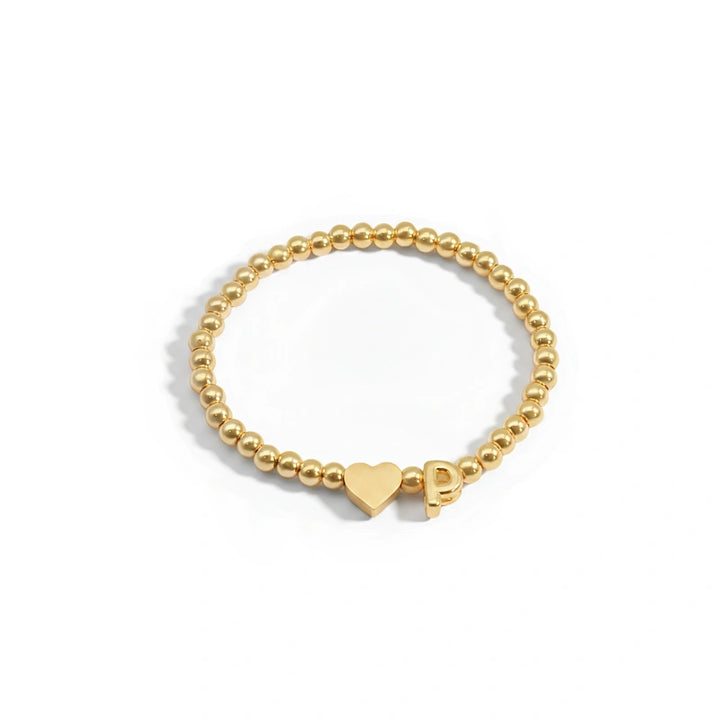Personalized Mom & Kids Initial Bracelet – Gold Bead Matching Family Bracelet with Heart Charm