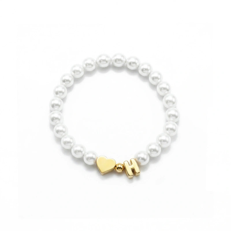 Personalized Mom & Kids Pearl Initial Bracelet – Matching Mother Daughter Bracelet with Heart Charm