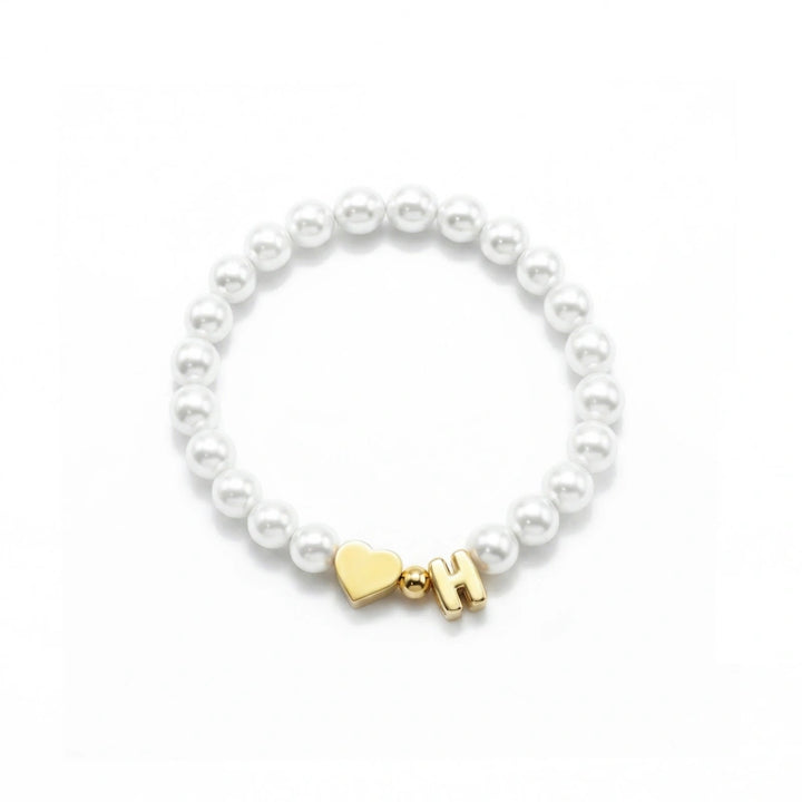 Personalized Mom & Kids Pearl Initial Bracelet – Matching Mother Daughter Bracelet with Heart Charm