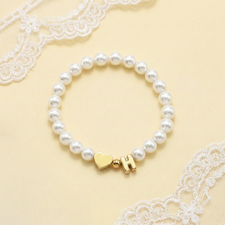 Personalized Mom & Kids Pearl Initial Bracelet – Matching Mother Daughter Bracelet with Heart Charm