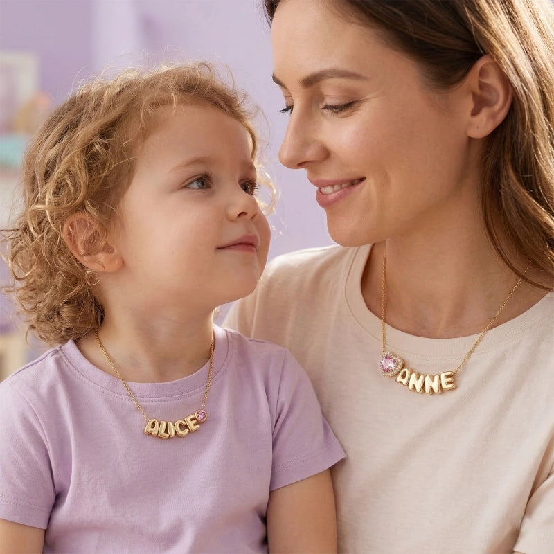 Colar com inicial em formato de bolha personalizada – Pingente com letra personalizada em prata de lei ou ouro 18K