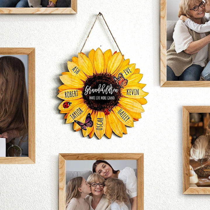 Personalized Mother’s Day Sunflower Wood Sign – Custom Grandma Garden with Kids Names, Gift for Mom & Nana