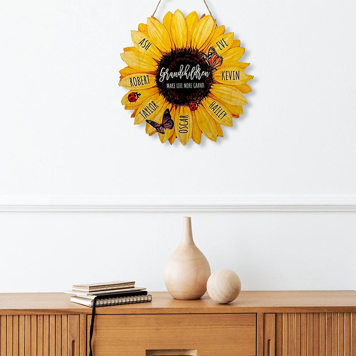 Personalized Mother’s Day Sunflower Wood Sign – Custom Grandma Garden with Kids Names, Gift for Mom & Nana
