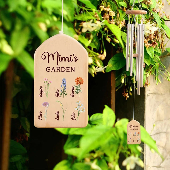 Personalized Mother’s Day Wind Chime with Birth Month Flowers – Custom Grandma Gift, Family Names Wind Chimes for Mom, Nana Garden Decor