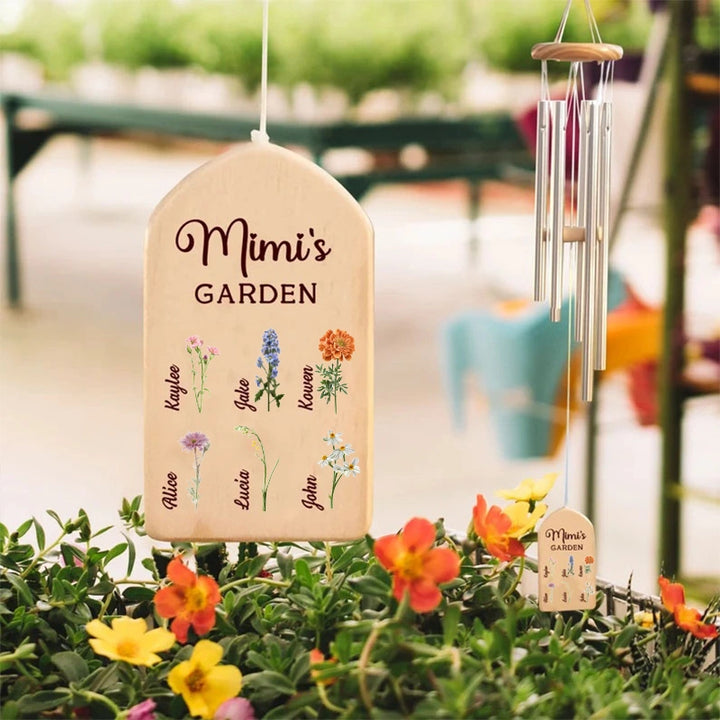 Personalized Mother’s Day Wind Chime with Birth Month Flowers – Custom Grandma Gift, Family Names Wind Chimes for Mom, Nana Garden Decor