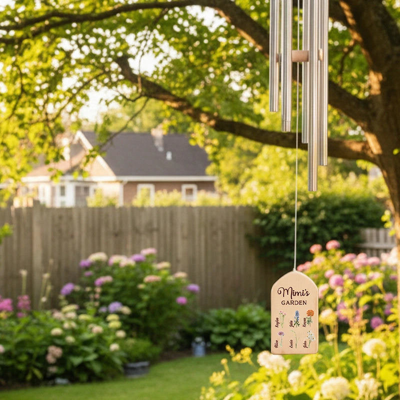 Personalized Mother’s Day Wind Chime with Birth Month Flowers – Custom Grandma Gift, Family Names Wind Chimes for Mom, Nana Garden Decor