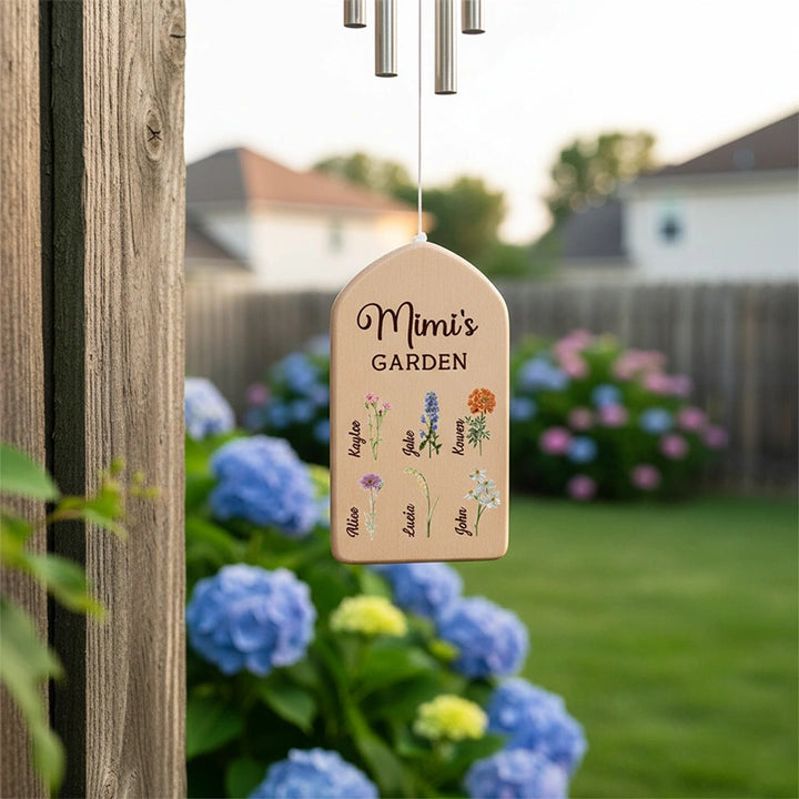 Personalized Mother’s Day Wind Chime with Birth Month Flowers – Custom Grandma Gift, Family Names Wind Chimes for Mom, Nana Garden Decor