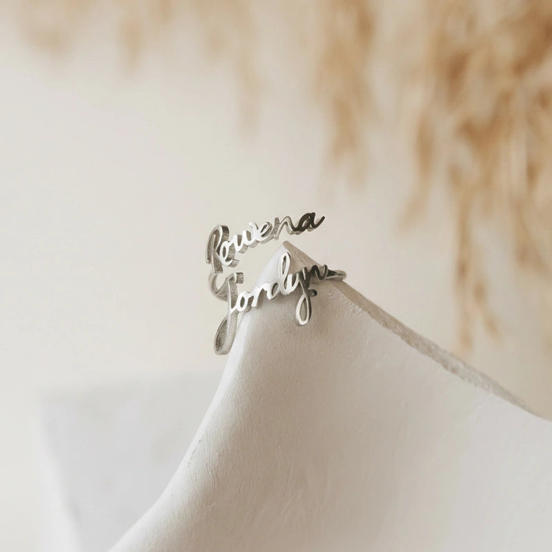 Anel de coração vazado com nome gravado personalizado – Presente personalizado para casais