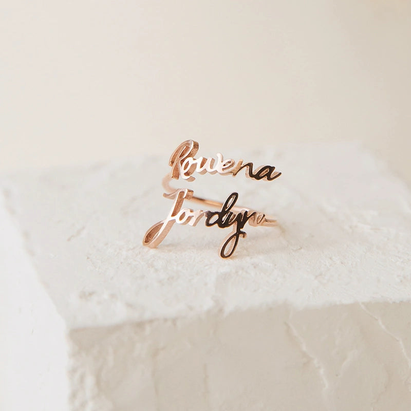 Anel de coração vazado com nome gravado personalizado – Presente personalizado para casais