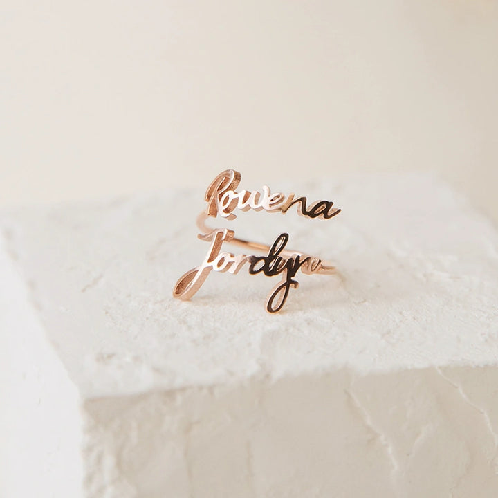 Anel de coração vazado com nome gravado personalizado – Presente personalizado para casais