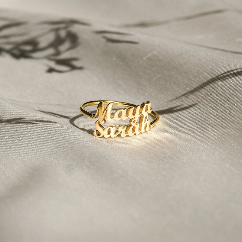 Anel de coração vazado com nome gravado personalizado – Presente personalizado para casais