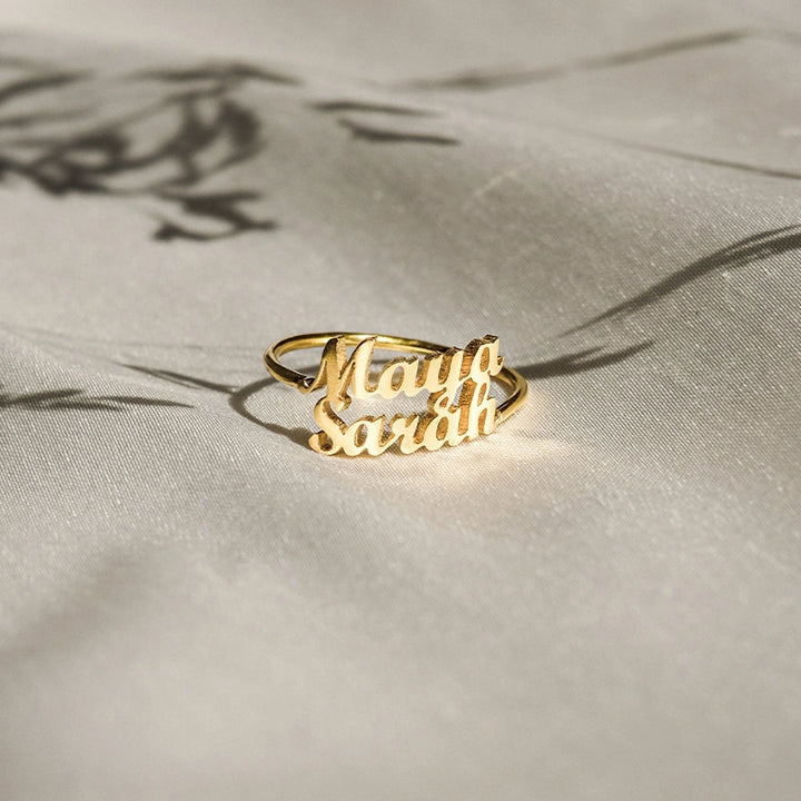 Anel de coração vazado com nome gravado personalizado – Presente personalizado para casais