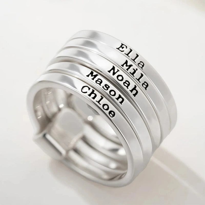 Personalized Name Stacking Rings – Custom Engraved Family Rings for Mom | Sterling Silver Jewelry Gift