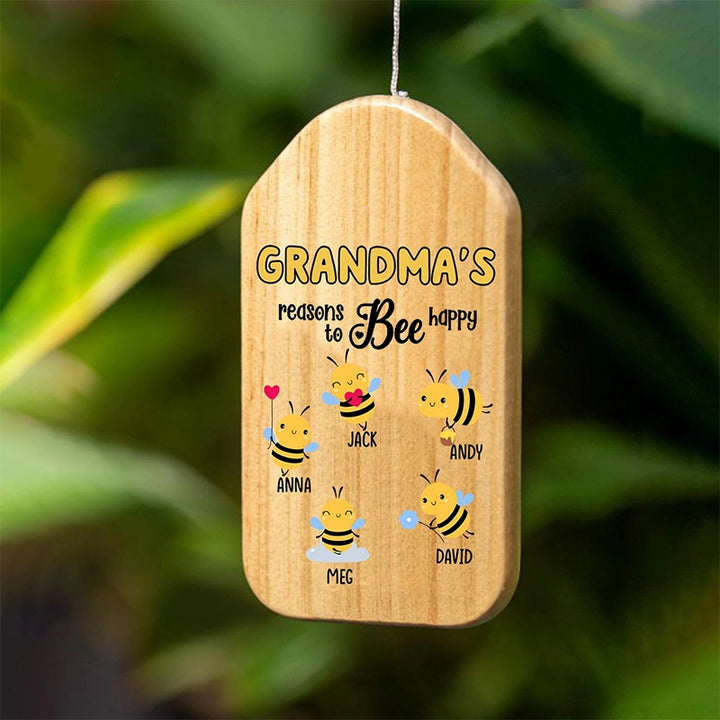 Personalized “Nana’s Reason To Bee Happy” Wind Chimes – Custom Grandma Gift with Grandkids Names