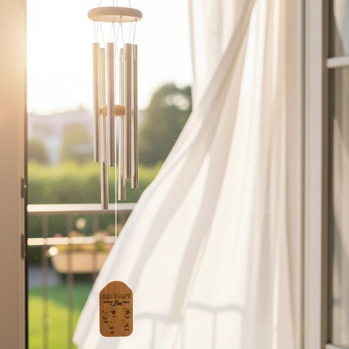 Personalized “Nana’s Reason To Bee Happy” Wind Chimes – Custom Grandma Gift with Grandkids Names
